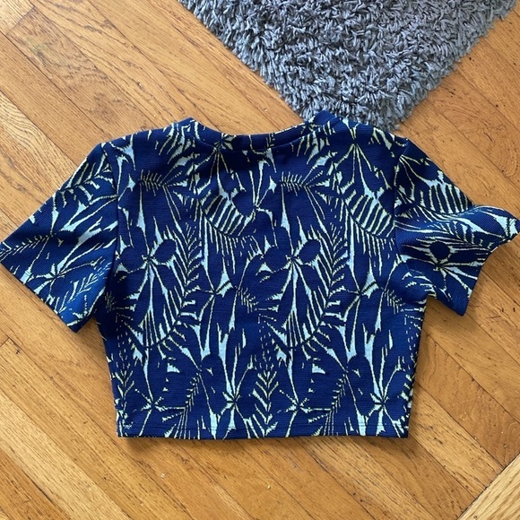 Zara Crop Top Embellished Stretch Navy Blue Size Small - Picture 8 of 12